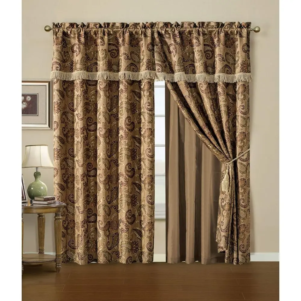 

Paisley Patterned Jacquard Curtain Set with Sheer Lining and Valance