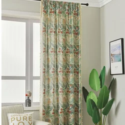 pp1013Green plant imitation cotton and linen semi-shading curtain American country retro tassel curtain fabric finished product