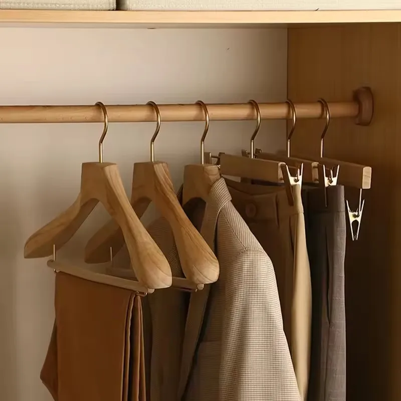 3PCS Wide Shoulder Wooden Hanger,Cinnamomum Wood Clothes Rack with Velvet Crossbar,Suit Hangers with Non-Lacquer Smooth Surface