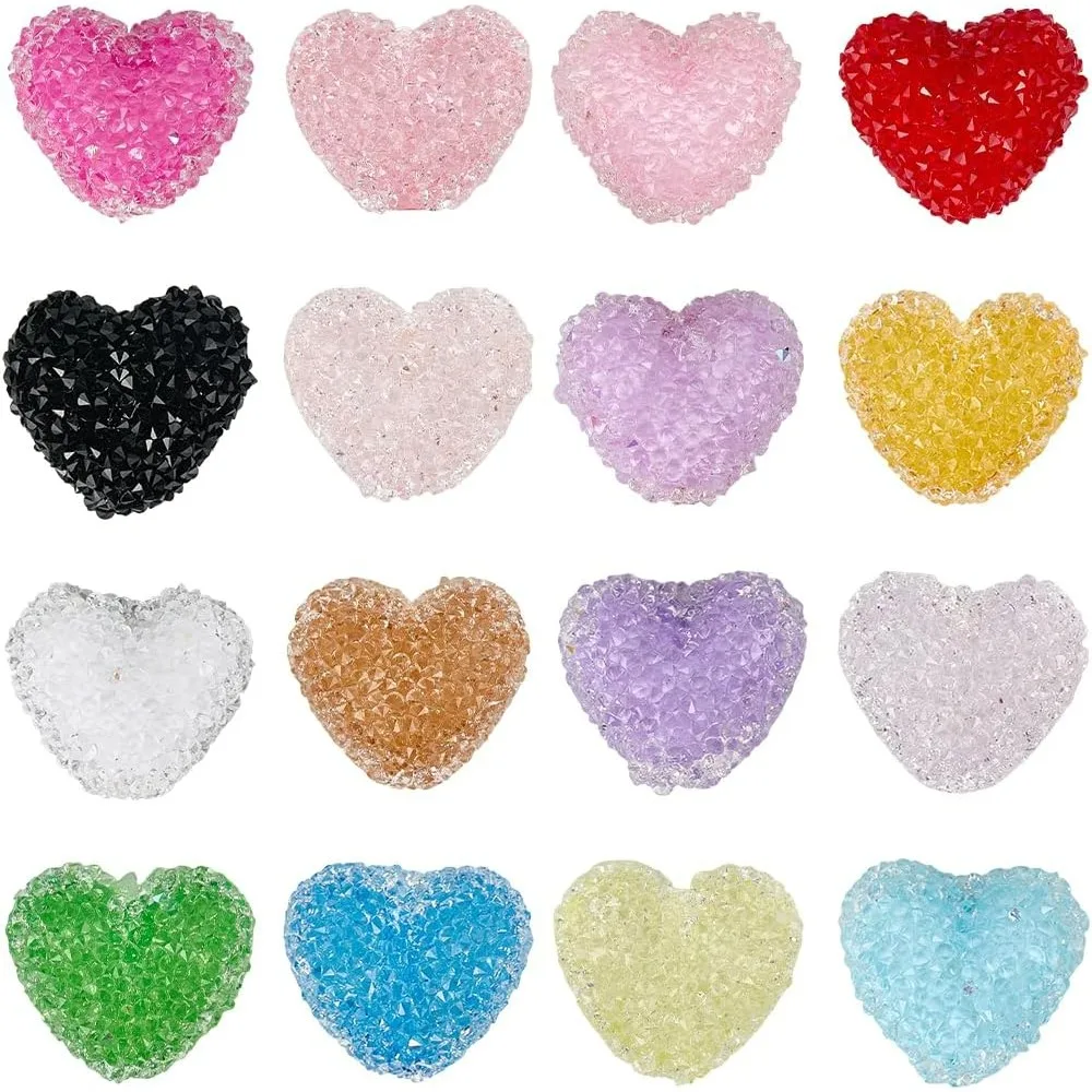 

1 Box 16Pcs 16 Colors Heart Resin Bead Pen Beads Hearts Bulk Rhinestone Gummy Sugar Chunky Love Spacer Luminous Beadable