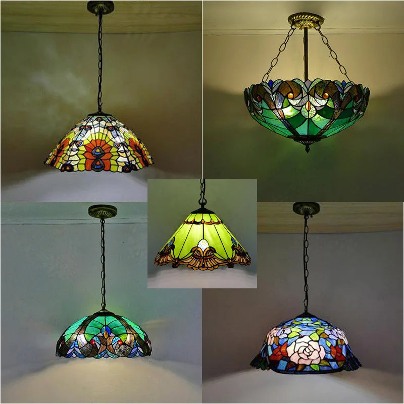Tiffany Mediterranean Stained Glass Pendant Lights Vintage Dining Room Living Kitchen Bedroom Fixtures Home Art Creativity Decor