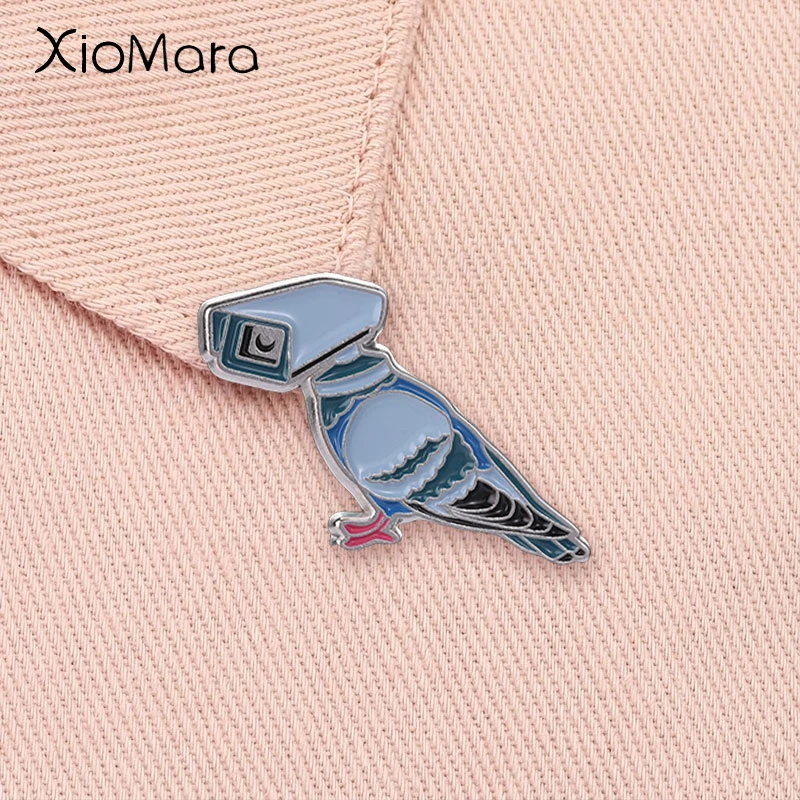 Cartoon Pigeon Surveillance Camera Enamel Pin Birds Aren’t Real Dove Drone Bird Brooch Lapel Badge Jewelry Gift for Friends