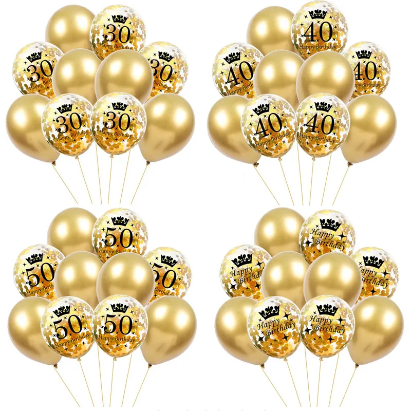 30 40 50 lat Balony lateksowe Happy Birthday Party Decor Rocznica Dorosły 30 40 50 Urodziny Balony lateksowe Złoto