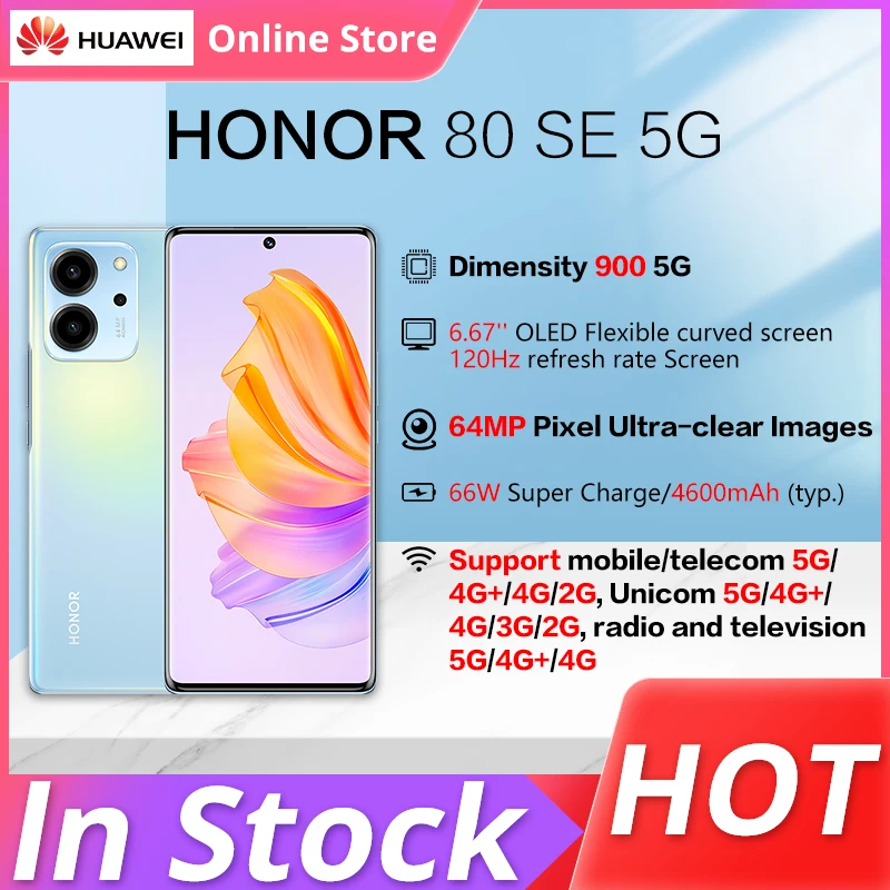 

Original Honor 80 SE Smart Phone 6.67'' 120Hz OLED 64MP Camera 4600mAh Battery Snapdragon 8 Octa Core 66W Super Charging Phone