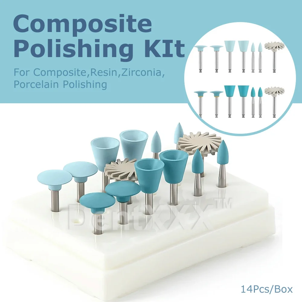 

14 шт./кор. Набор для шлифовки и полировки ручек RA, 12 силиконовых шлифовальных головок + 2 циклонных круга, для низкоскоростного шлифования смолы