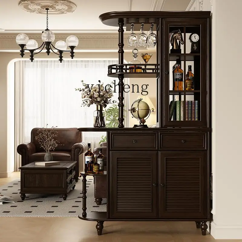 

LSL American Style Solid Wood Entryway Partition Living Room Shoe Cabinet Double-Sided Small Apartment Retro