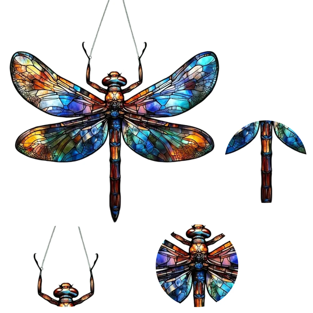 

Dragonfly Ornaments Dragonfly Acrylic Stained Glass Suncatcher Colorful Window Hanging Ornament for Christmas Tree Decoration
