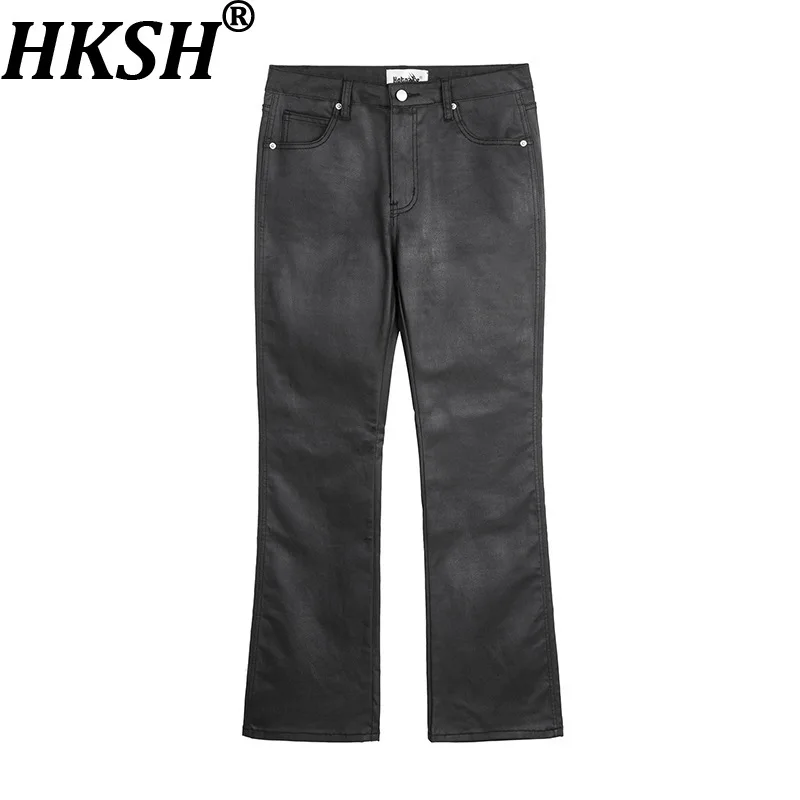 

HKSH Spring New Men Trend High Street Flared Coated Waxed Denim Pants Casual Retro Stylish Vibe Dark Punk Chic Ins Jeans HK21149