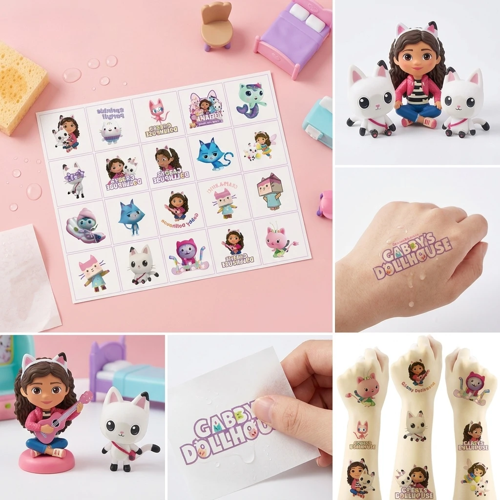 20Pcs Cartoon Gabby's Dollhouse Temporary Sticker Body Art Cute Stickers Cosplay Party Toys for Kids Birthday Gifts