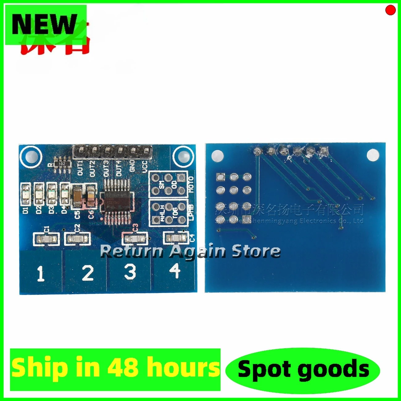 4-channel TTP224 Capacitive Touch Module, Human Body Touch Switch, Digital Touch Sensor Module
