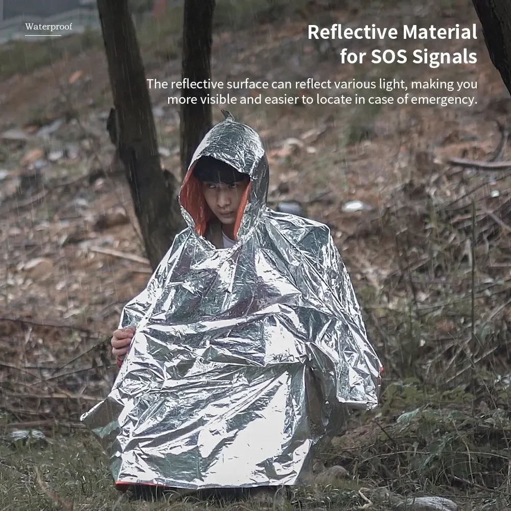 Outdoor Multifunction Raincoat Camping Raincoat Waterproof Survival Emergency Reflective Clothing Camping Gear image 4