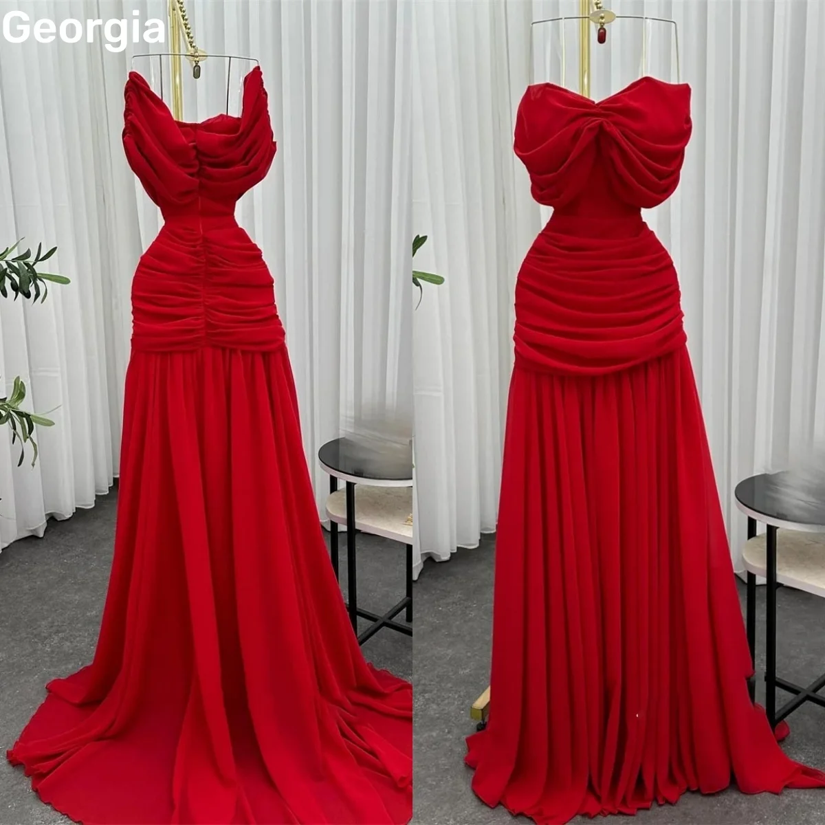 

Chiffon Short Sleeves Prom Dress Women Off-The-Shoulder Customize Elegant Dresses For Women Ruffle Floor-Length Zipper Prom Dres