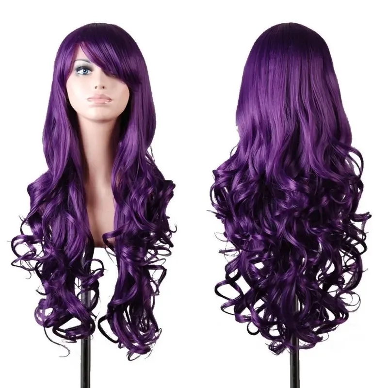 

Halloween Witch Costume 32 inch Wavy Curly Cosplay Wig Dark Purple Purple Cosplay Wig for Women Girl Halloween Cosplay Party