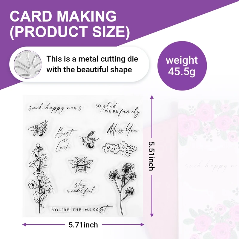 Juego de troqueles y sellos de hojas y flores para fabricación de tarjetas, troqueles de corte de Metal de abeja de miel DIY, sellos transparentes