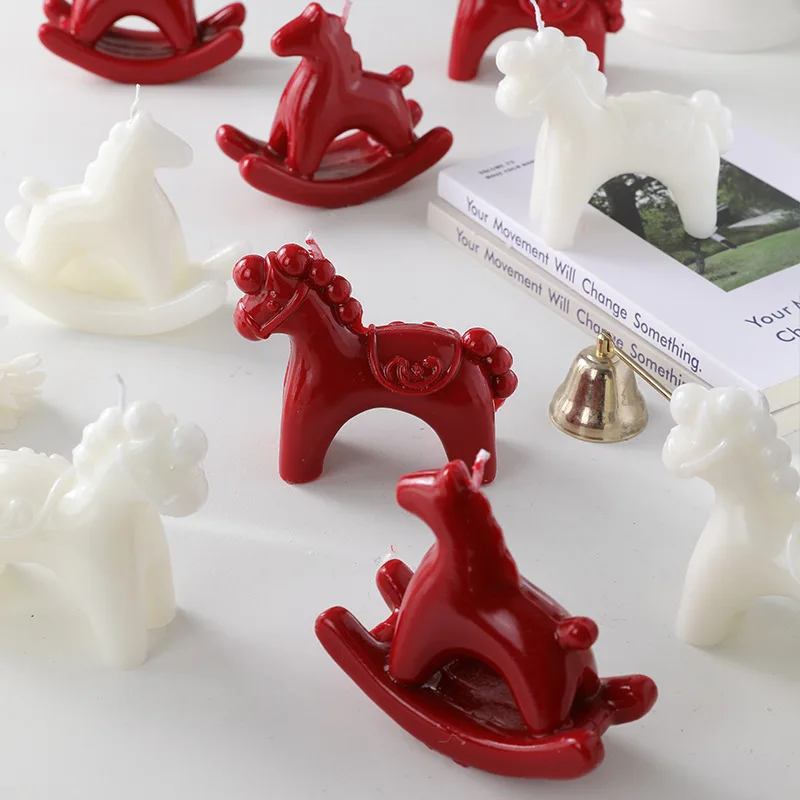 2pc Red Pony Scented Candle, Minimalist High-end Design Light Fragrance Tabletop, Handcrafted Animal-shaped Candle