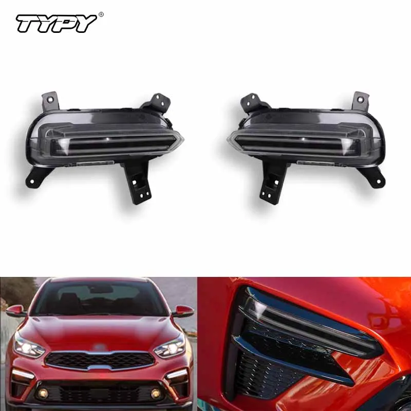 

TYPY автомобильные светодиодные дневные ходовые фары для Kia K3 Cerato 2019-2023, дневные фары, желтый указатель поворота, DRL, автомобильные противотуманные фары