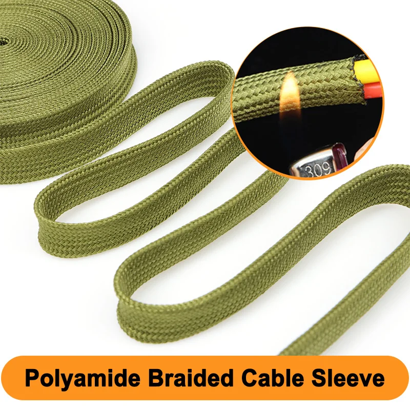 1-20m Polyamide Braided Cable Sleeve 2.5mm ~ 60mm Army Green Insulated Tight High Density Expandable Car Wire Protection Sheath