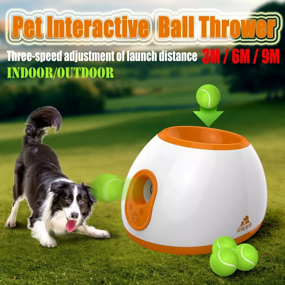 Automatic Dog Ball Launcher Interactive Ball Thrower for Dogs Launches Standard Tennis Balls Adjustable Throwing Range