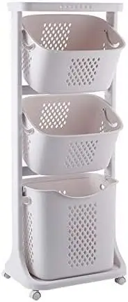 

Clothes Storage Basket, Laundry Basket, Multi-Layer Rolling Laundry Cart with Wheels, 360° Rolling Laundry Basket Bathroom