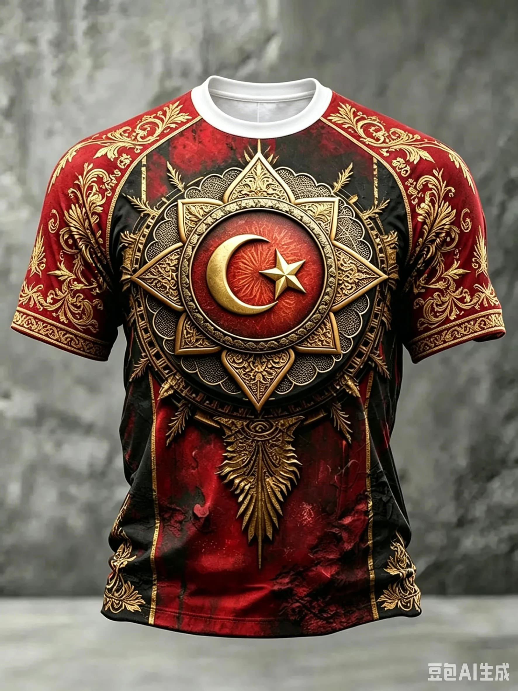 2026 Türkei Fußballtrikot Rot Paisley Blumenmuster TÜRKIYE Halbmond-Stern Ärmel Türkische Sportbekleidung Schnelltrocknend Familien- und Kinder-T-Shirts – Detail 4