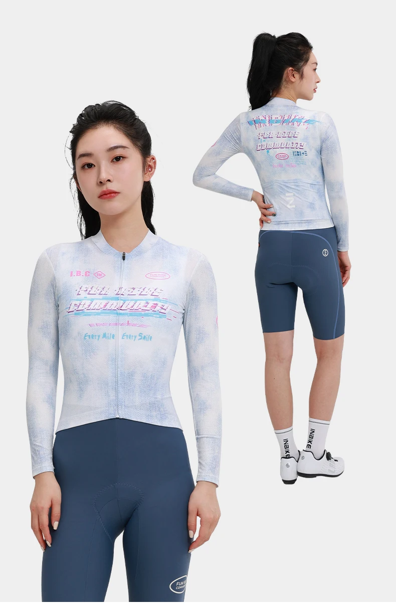 INBIKE Neues Damen-Fahrradtrikot für Frühling und Sommer, dünn, langärmlig, atmungsaktiv, professionelles Rennrad-Oberteil mit drei Rückentaschen – Detail 13