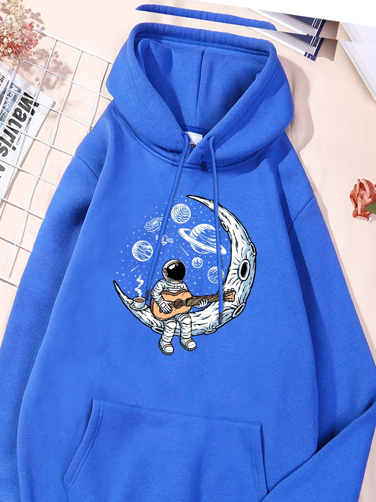 Astronauts Playing Guitar On The Moon Printed Womens Tracksuit Stylish Hoodies Fashion Fleece Sportwear Classic Causal Clothes