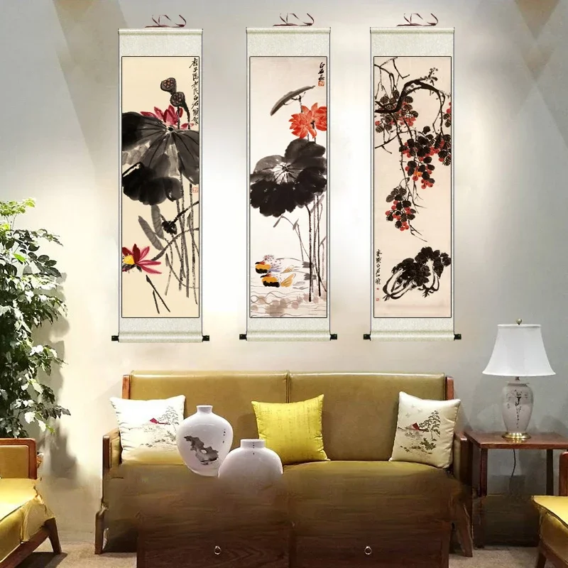 

Scroll Painting, Lotus Drawing, Shrimp Diagram Chinese Painting Rice Paper Poster Canvas Living Room, Study, Office Home Decor