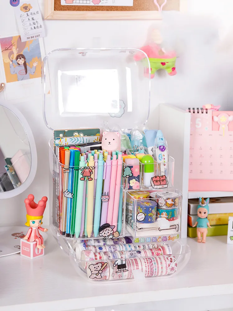 Large Capacity Stationery Storage Organizer Desktop Storage Box Drawer Shelf Pen Pencil Holder Washi Tape Container