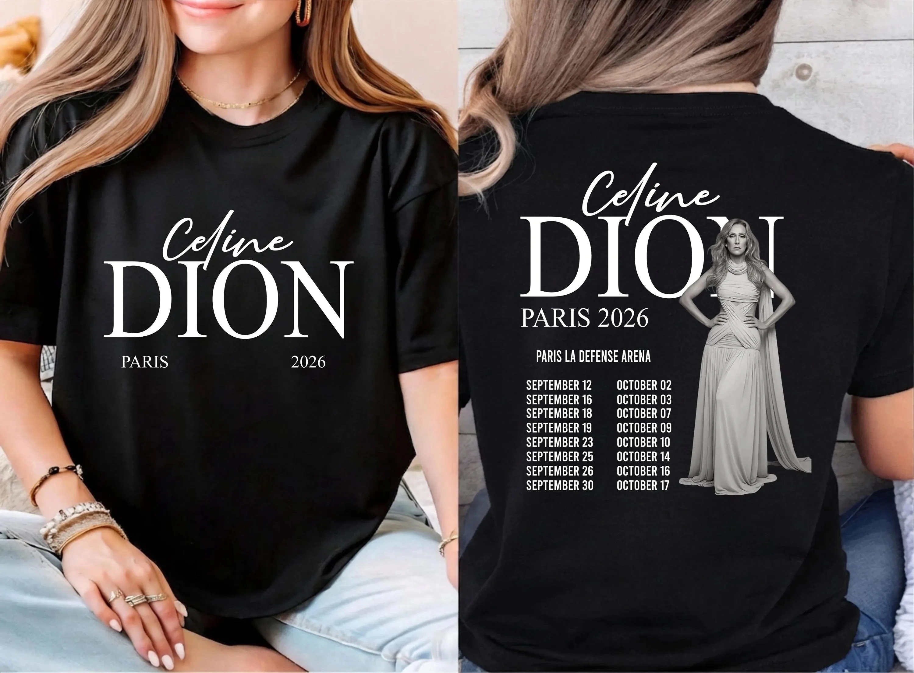2026 New Celine Dion Family Matching Streetwear Unisex Oversized T Shirt Paris 2026 Concert Sided Graphic Print Casual Tshirt