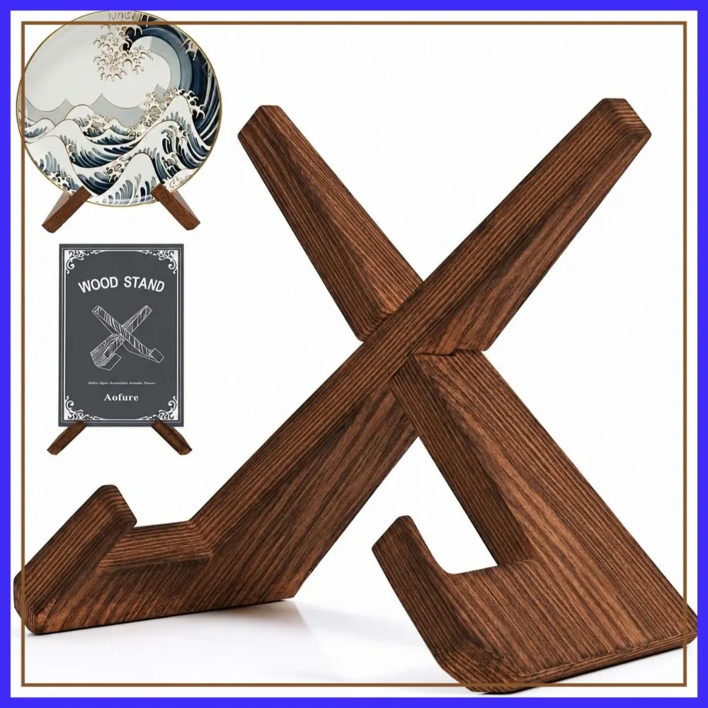 

Wooden Plate Stands for Display, Easel for Sign, Cookbook, Vinyl Record, Recipe Book Holder