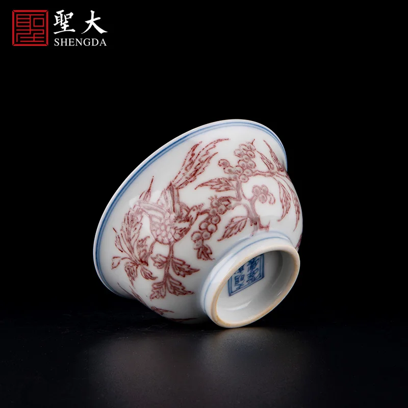 |Shengda ceramic imitation glaze safflower bird pattern master cup Jingdezhen hand-painted high-grade porcelain tea cup