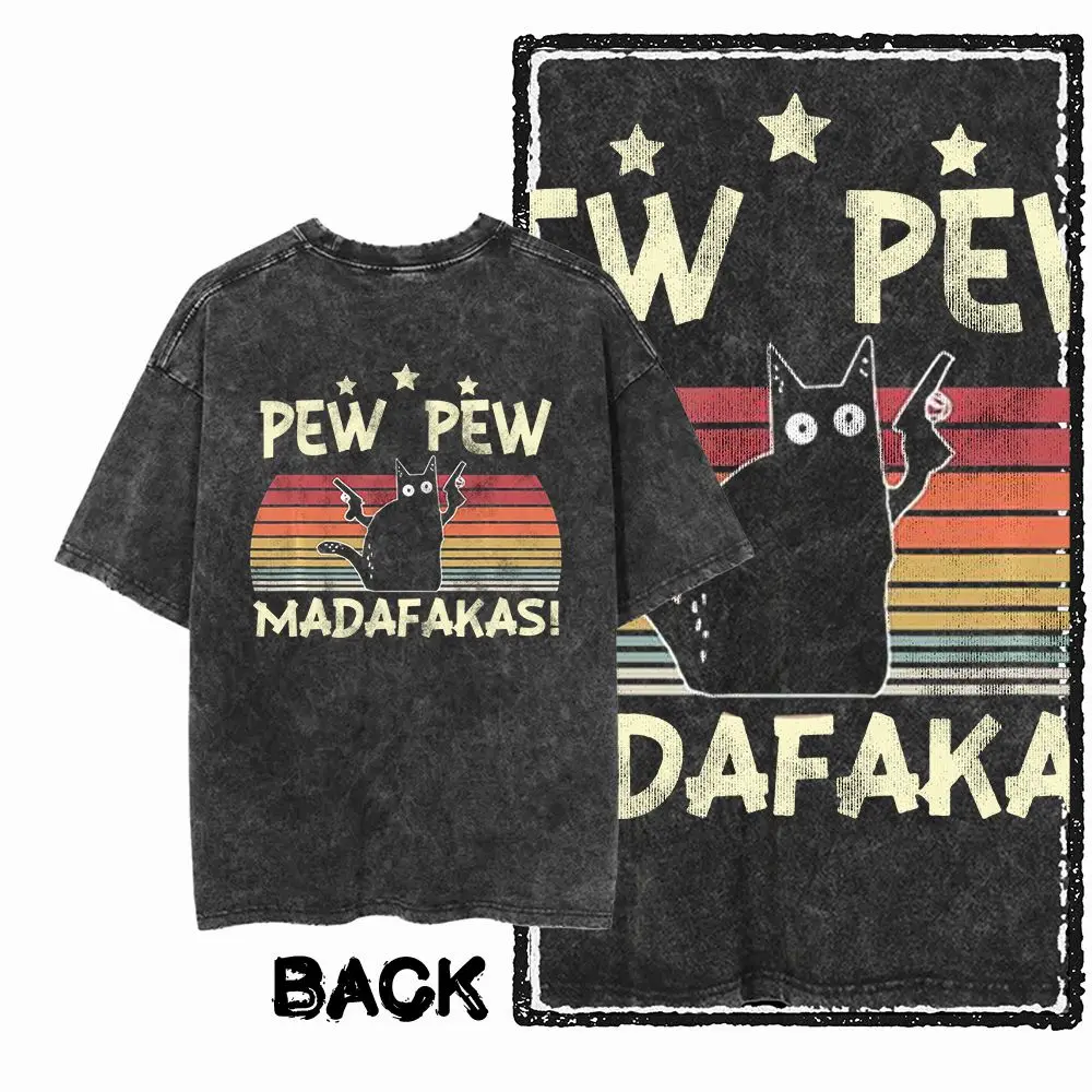 مطبوعة القطن جولة الرقبة القط نمط الرجال والنساء قميص مخلل الشارع ارتداء حجم كبير كول ريترو الرجال والنساء تي شيرت #1