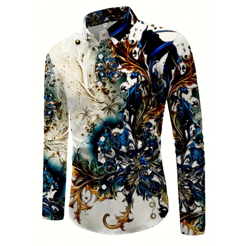 Prachtige Hawaiiaanse shirts met gradiëntpatroon voor heren Luxe 3D-printblouse Casual losse reversknop met lange mouwen Aloha-shirts