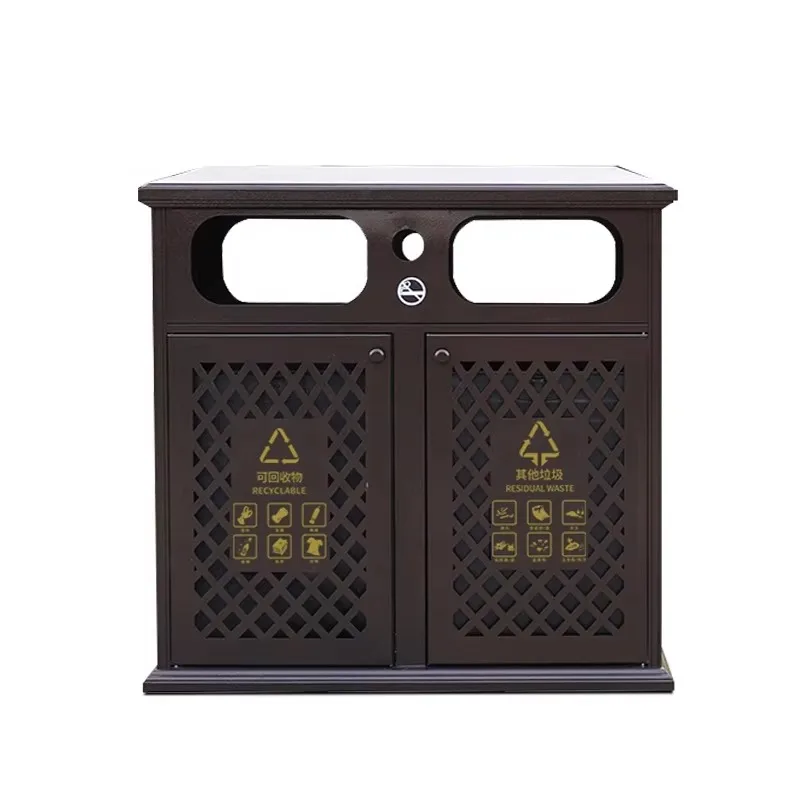 

Aluminum Waste Can Outdoor Metal Recycling Trash Bin Classic Bins No Rusty Double Garbage Container