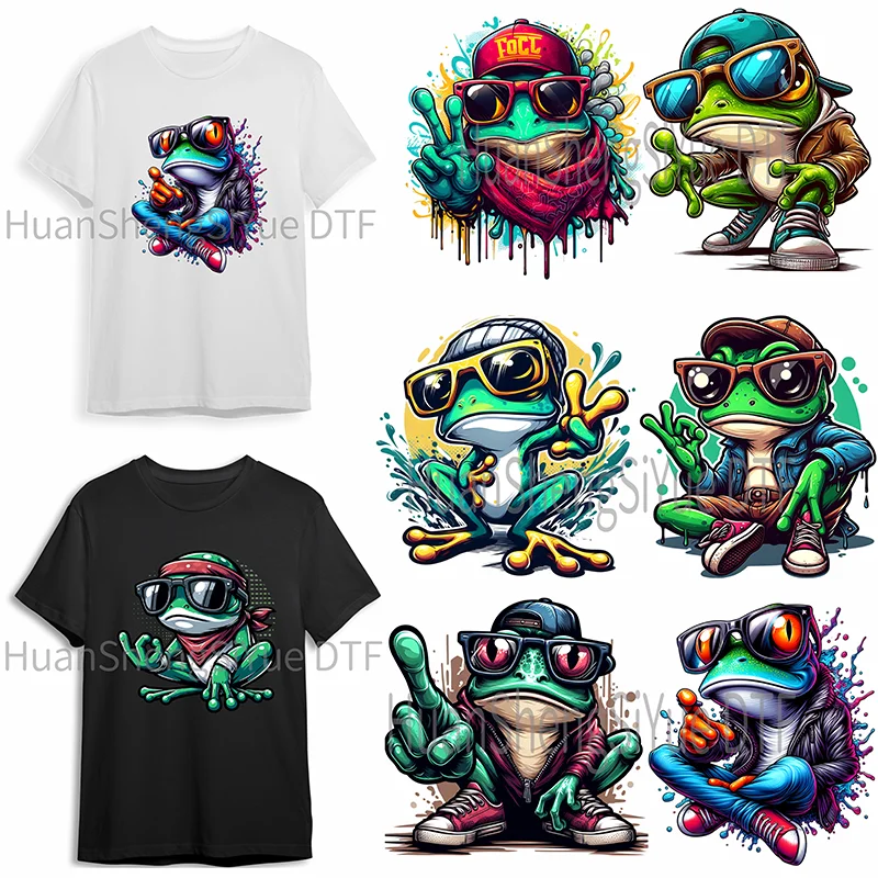 Cool Frog Clothes Canvas Bag T-shirt Hot Paste Paper DIY Hoodie Jacket DTF Stickers Are Waterproof