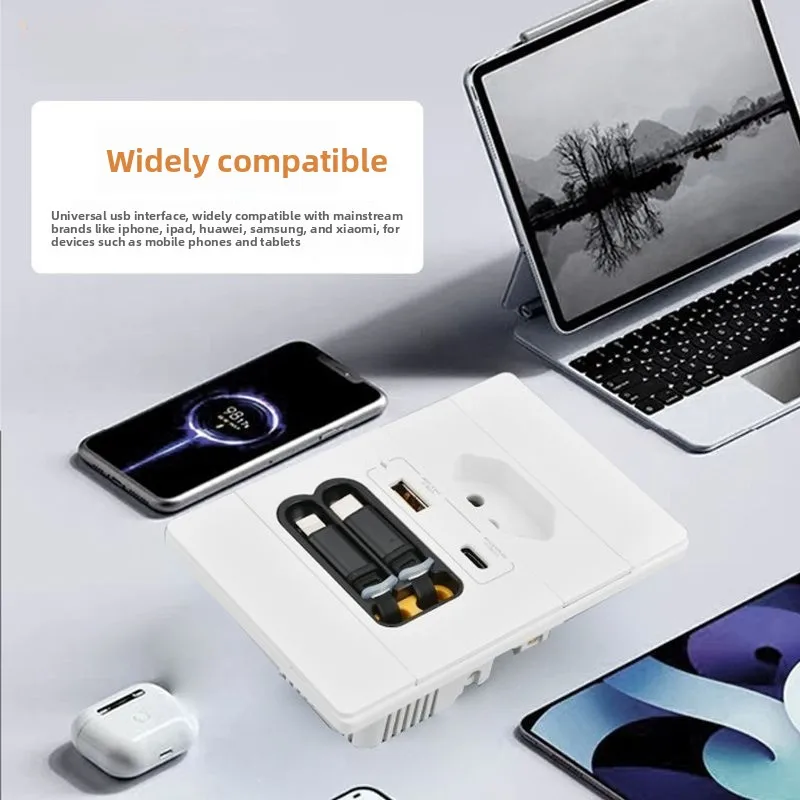 118 type Brazilian with usb fast charging type-c double telescopic cable gallium nitride 20W charging bar gauge cylindrical