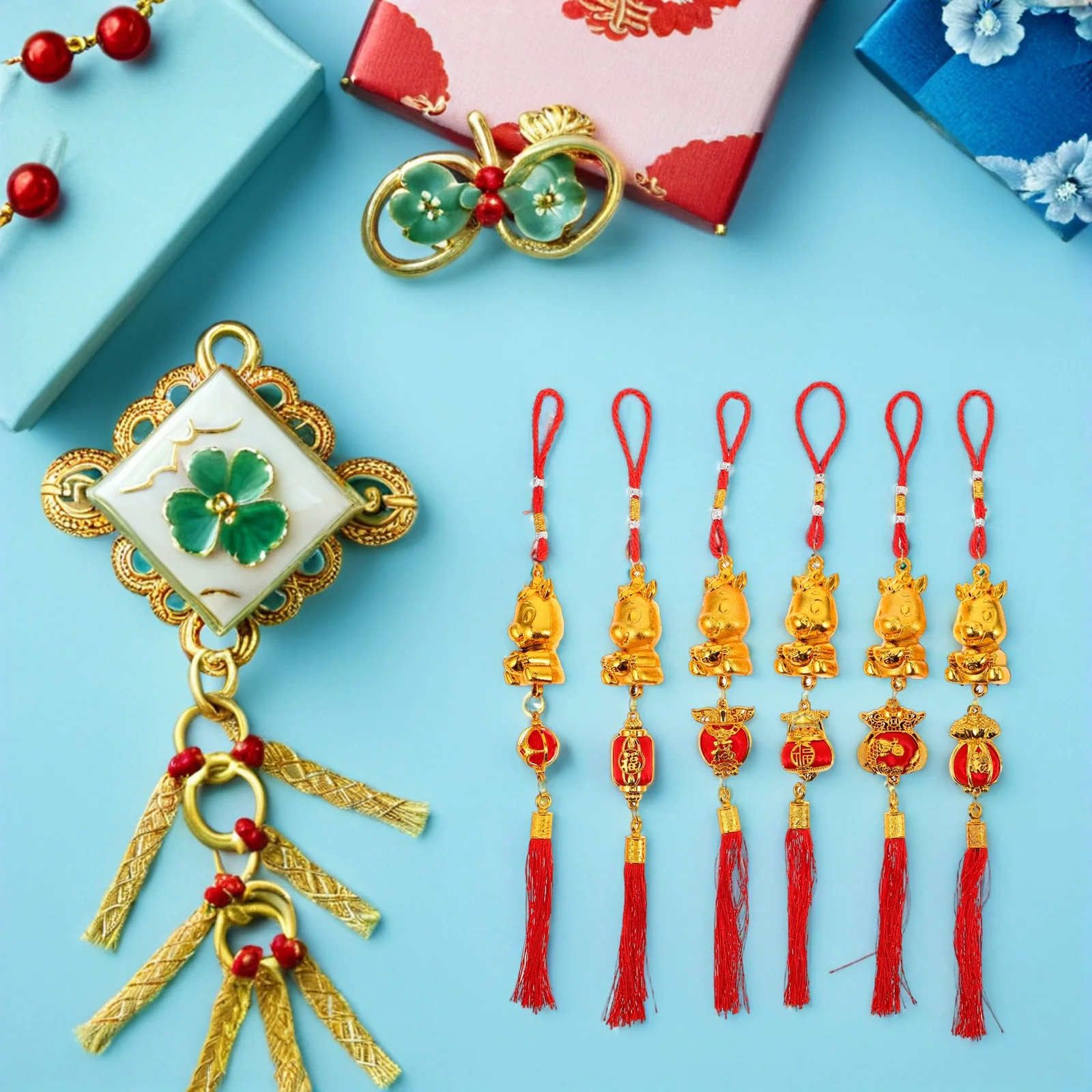 

6Pcs Chinese New Year Hanging Decorations Small Horse Pendants Bonsai Style Spring Festival Home Decor Happy New Year Ornaments