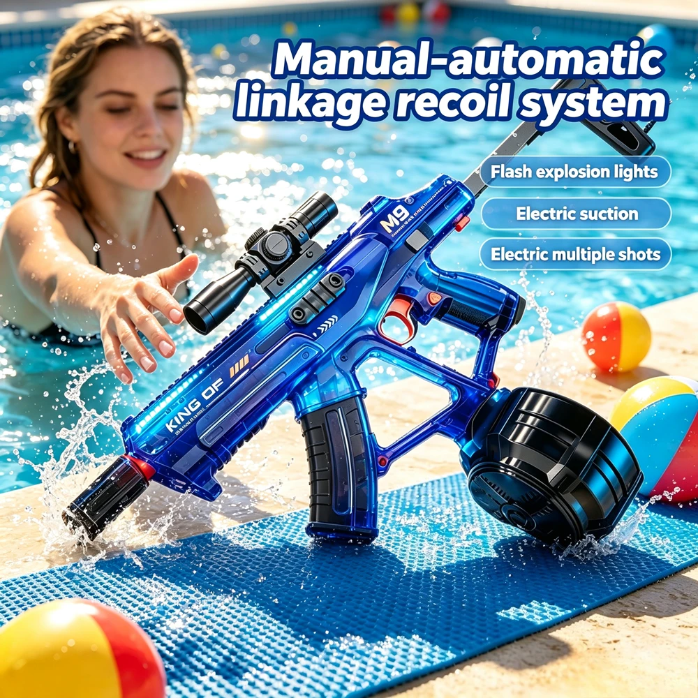 Powerful Pulse Electric Water Gun Automatic Water Absorb Multi-Shot Water Blaster Summer Swimming Pool Outdoor Toy for Adults