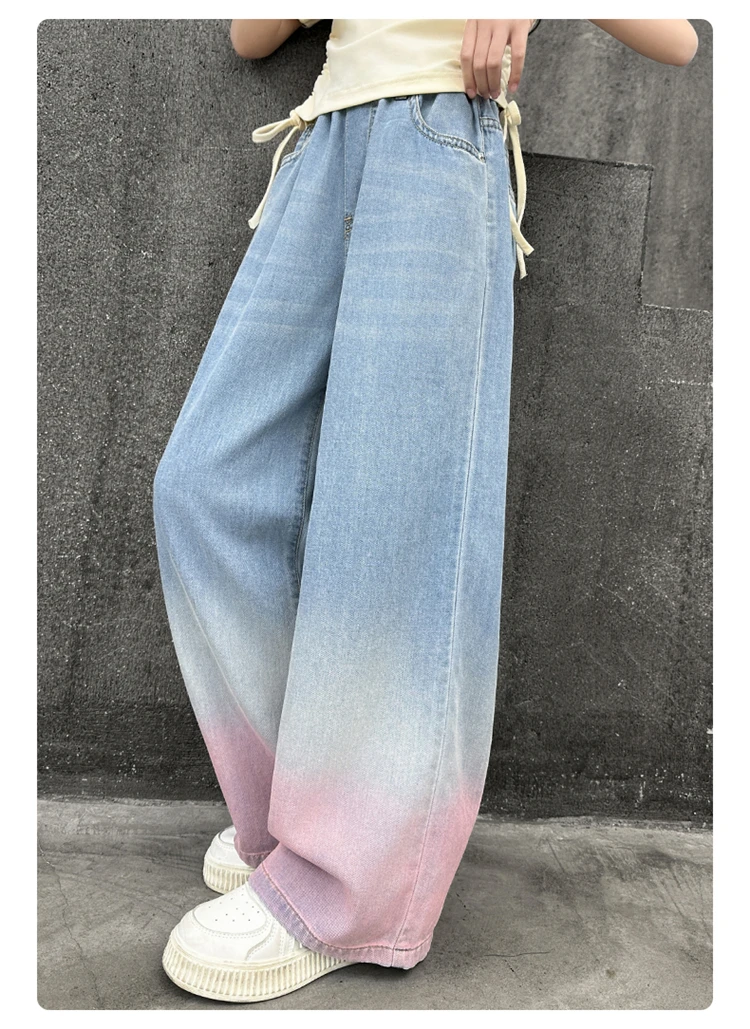 Teenager-Cowgirl-Jeans mit weitem Bein für Mädchen, Farbverlauf-Denimhose, Kinder-Oberbekleidung, lange Hose, Mädchenkleidung 5-14 Jahre – Detail 5