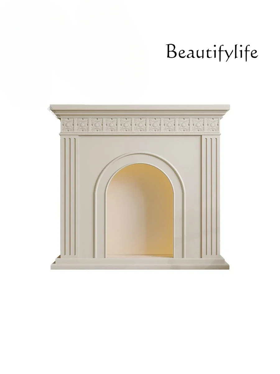 Cream Wind Luminous Simple French Carved Fireplace Decorative Cabinet Shelf Living Room Arched Entrance Cabinet