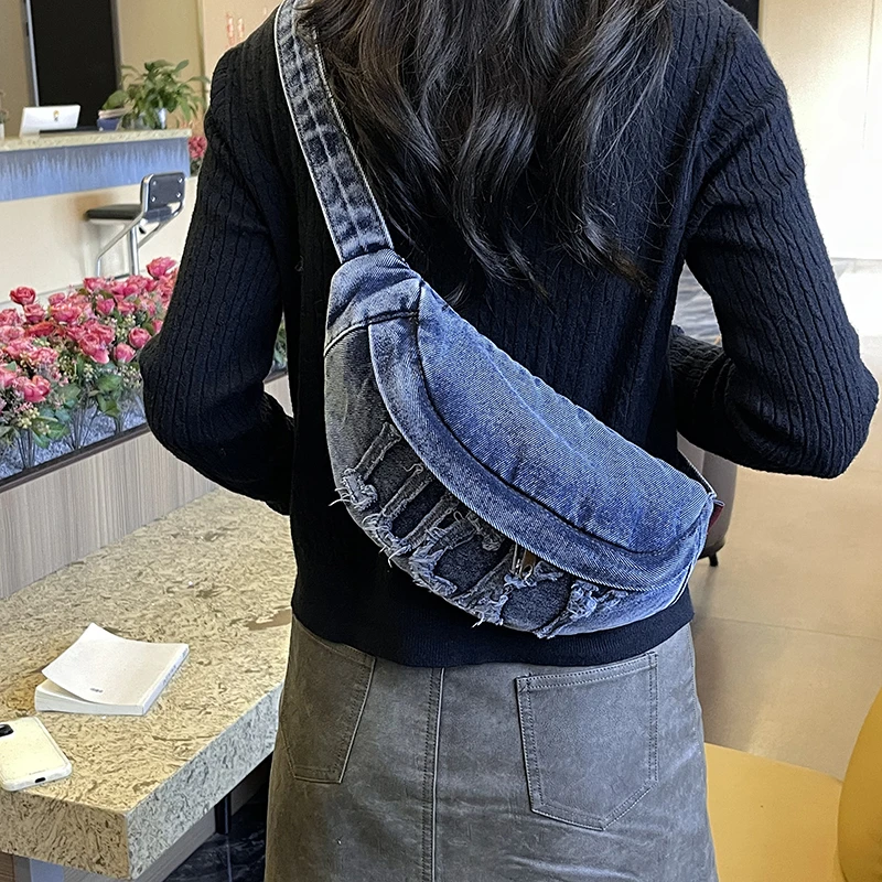 Large Capacity Storage Waist Bag Plaid Fanny Pack For Women Big Blet Bag Multi-Functional Denim Chest Bags Banana Waist Packs