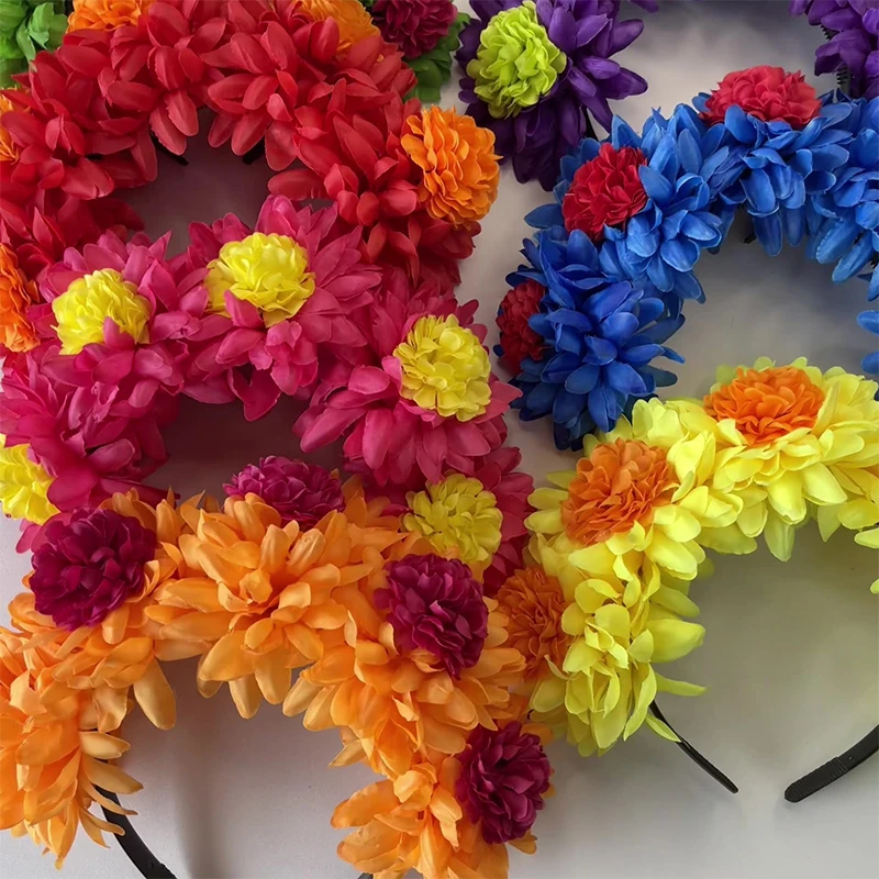 

Искусственная повязка для волос с календулой, повязка на голову с искусственной хризантемой, Хэллоуин, фестиваль, вечеринка, цветочная корона для женщин