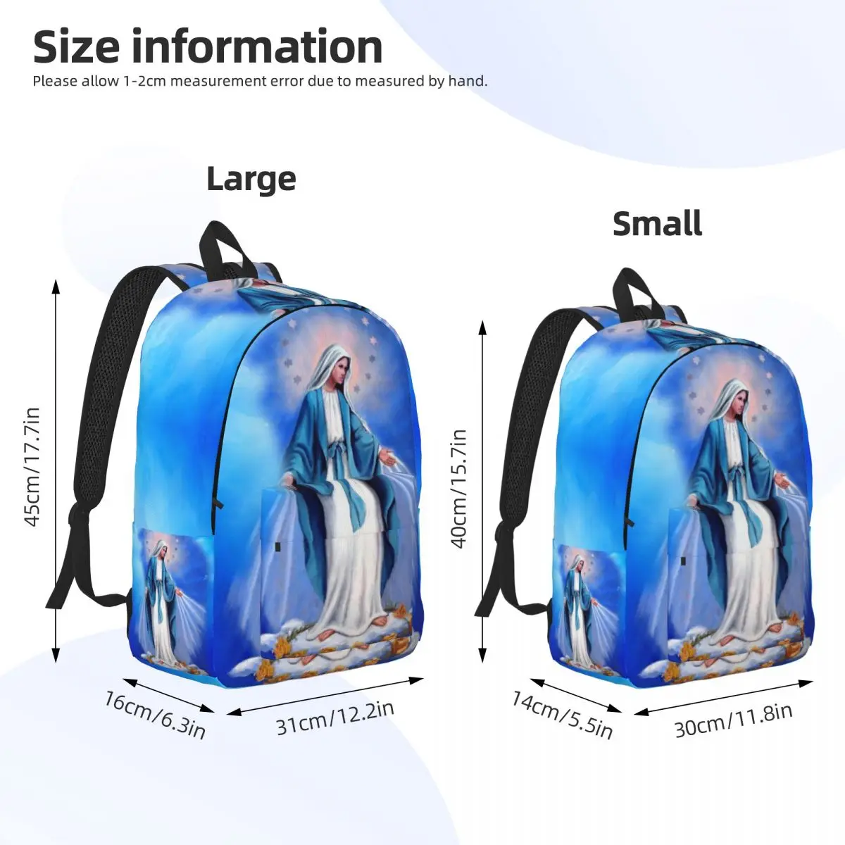 Custom Catholic Virgin Mary Travel Canvas Backpack  Men School Laptop Bookbag Our Lady of Fatima College Student Daypack Bags