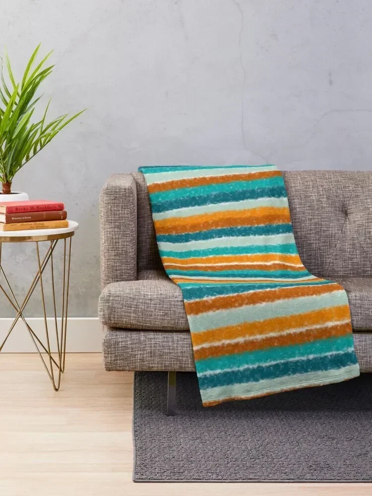 Textured Summer Stripes Pattern in Orange, Rust, Turquoise, Teal, and White Throw Blanket Extra Large Throw Bed covers Blankets