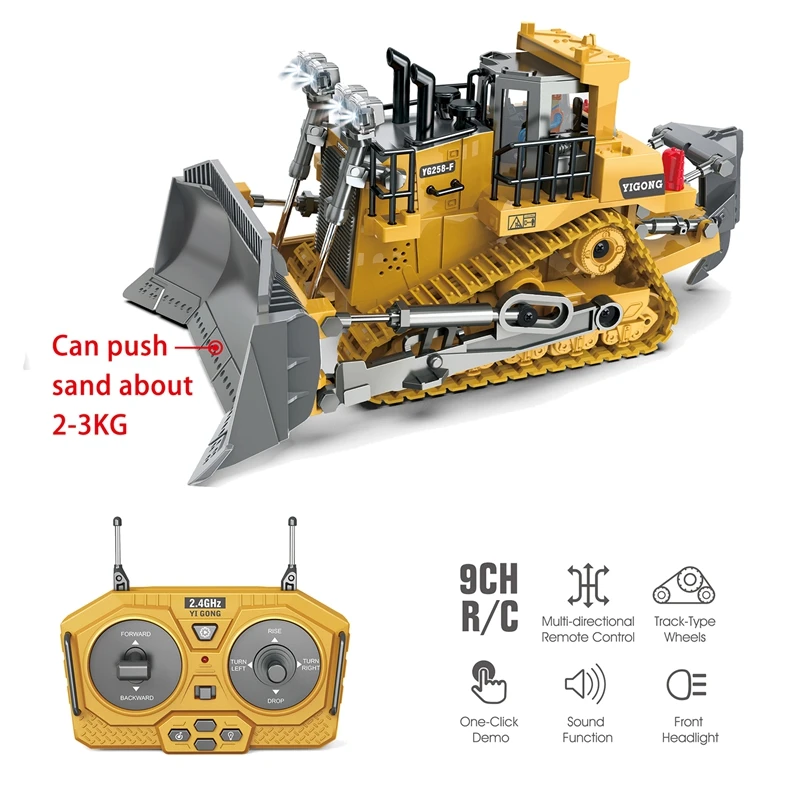 Huina 1045 1:24 Remote Control Alloy Bulldozer with Light 2.4G Engineering Vehicle Tractor Kid Truck Toy Car Boy Children Gift