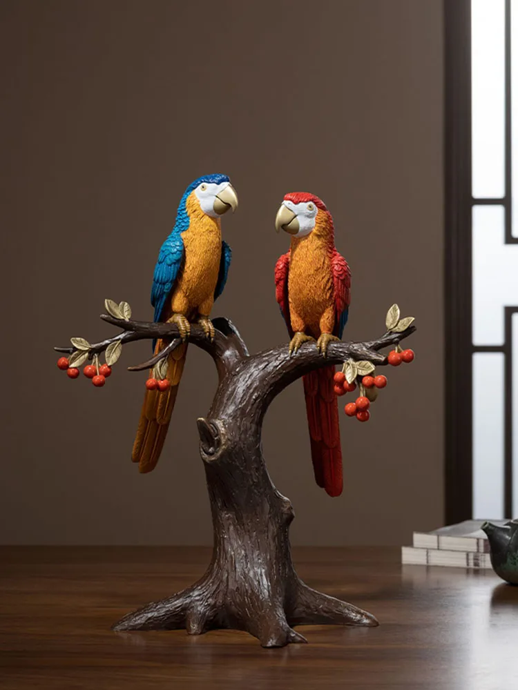 Auspicious Parrot Decoration Statue Brass Crafts Home Decor Living Room Office Desktop Accessories Decoration Sculpture Gifts