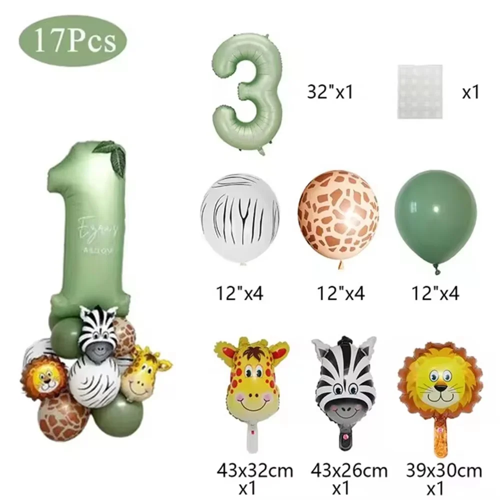 Jungle Animal Birthday Balloons Sage Green Number Balloons Arch Garland for Baby Shower Wild One Safari Birthday Party Decor view 6