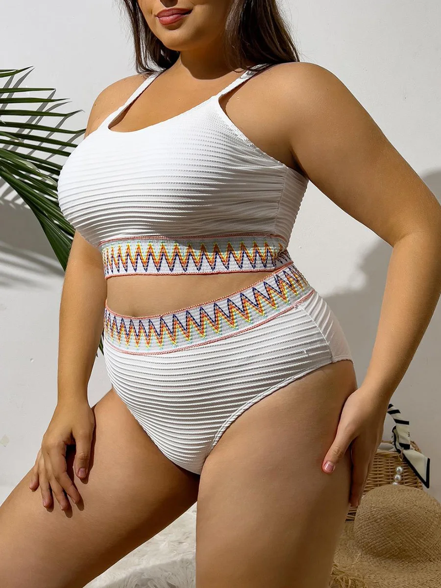 Solid High Neck Bikini High Waist Swimsuit Women 2024 Large Plus Size Swimwear Female Bathing Swimming Suit Beachwear