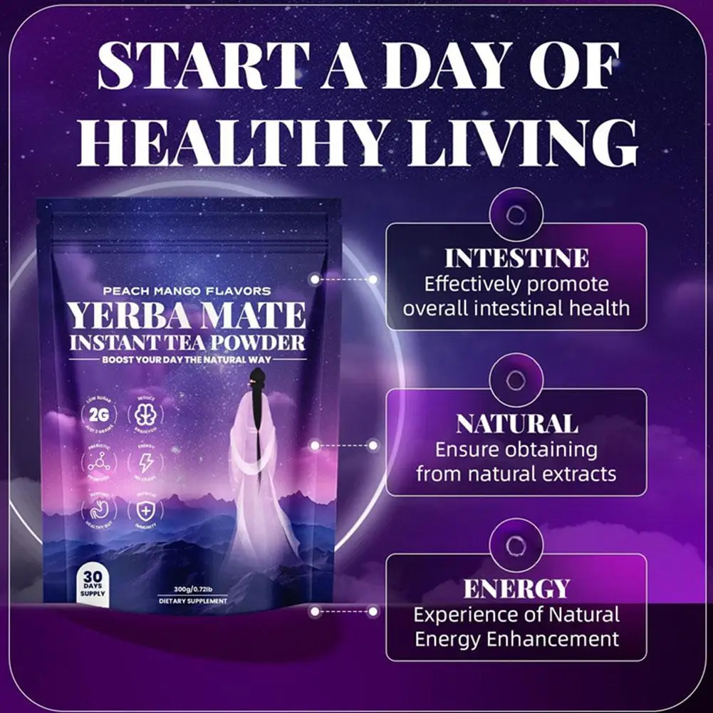 يربا ميت فوري مسحوق الشاي الخوخ والمانجو شاي يربا ميت مع البروبيوتيك البروبيوتيك لتحسين الطاقة التركيز الجوز بالجملة