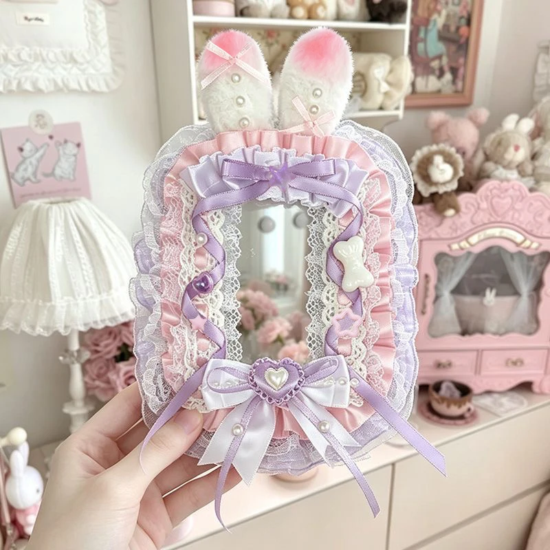 Pearl Plush Bunny Ear Lace Photocard Display Card Holder Lolita Bow 3 Inch KPOP Photocard Decor Border Macaron Color Polaroid Photo Frame Anime Kuka Idol Collection Itabag Itaplate Decor Ornament photocard topper